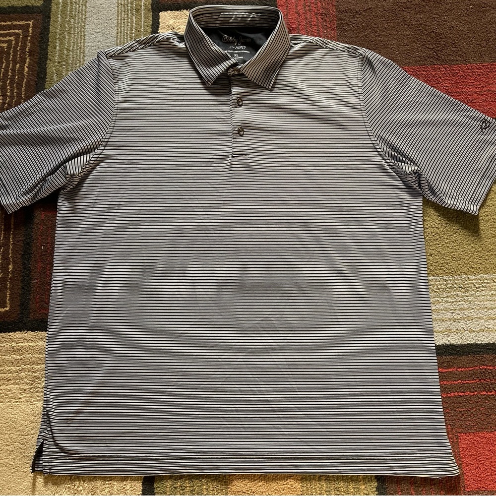 Bobby Jones X-H20 Black White Stripped Golf Polo Shirt Short Sleeve Men's XL - Picture 2 of 8